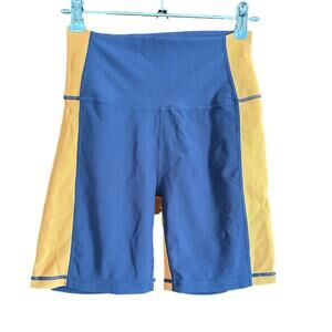 WILO the Label | Blue and Gold Workout Bike Shorts | Size Small